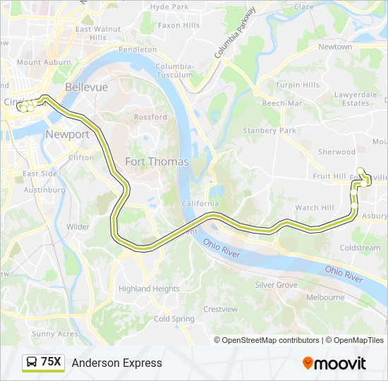 75X bus Line Map