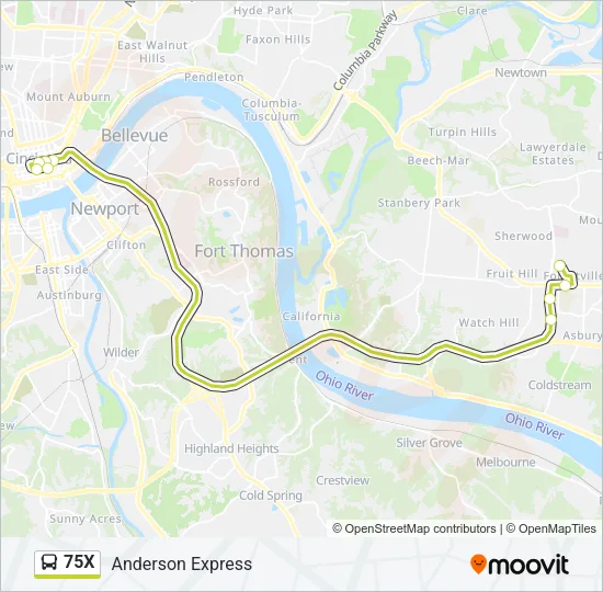 75X Bus Line Map
