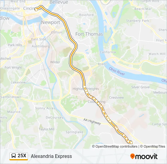 25X Bus Line Map