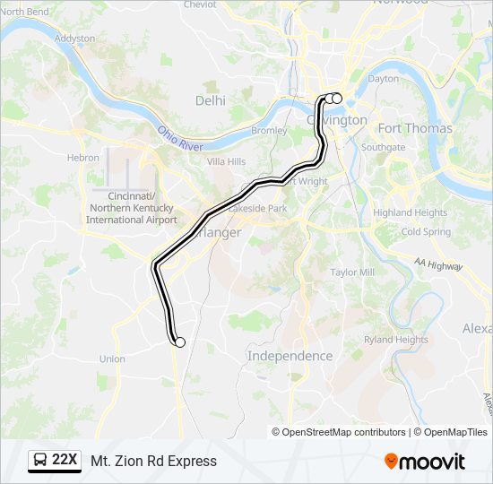 22X bus Line Map