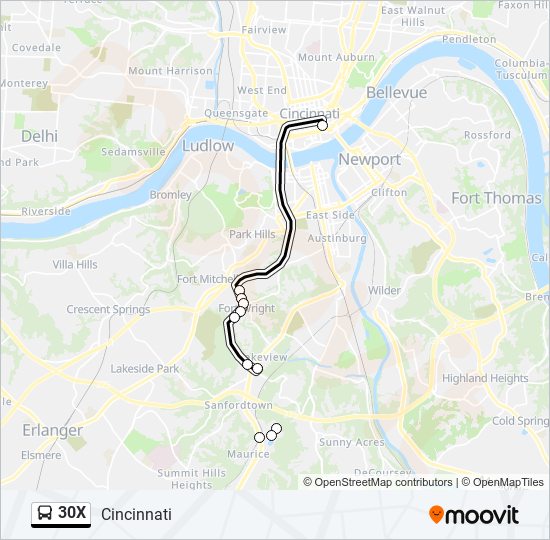 30X bus Line Map