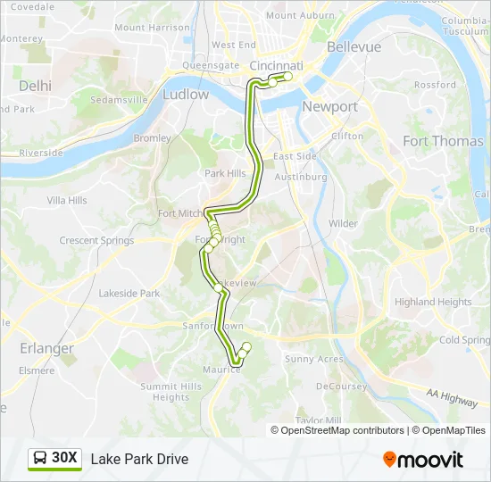 30X Bus Line Map