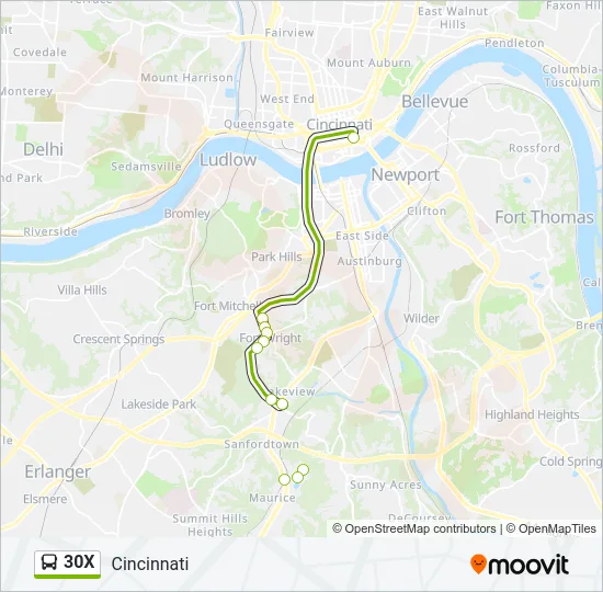 30X Bus Line Map