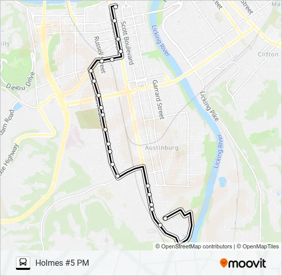 HOLMES HS #5 PM Bus Line Map