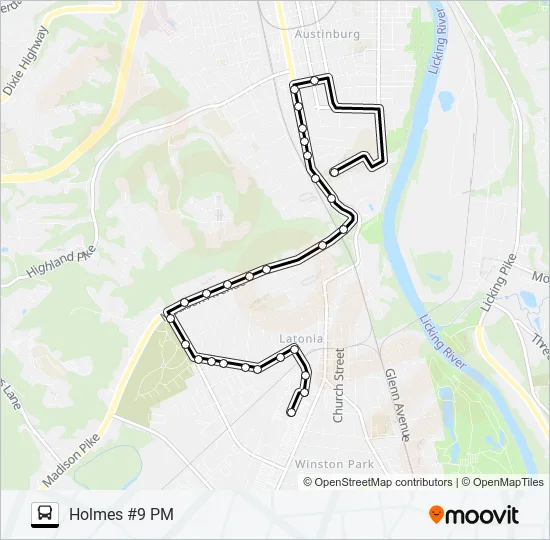 HOLMES HS #9 PM Bus Line Map