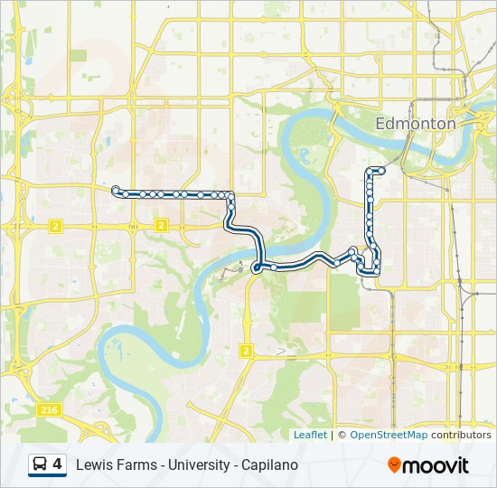 4 Route Schedules Stops Maps West Edmonton Mall Transit Centre Bay F University Transit Centre Bay B