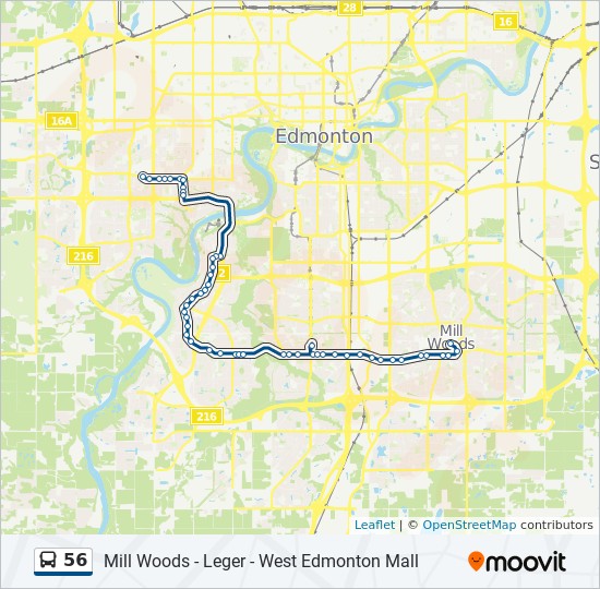 56 Route Schedules Stops Maps West Edmonton Mall Transit Centre Bay A Mill Woods Transit Centre Bay A