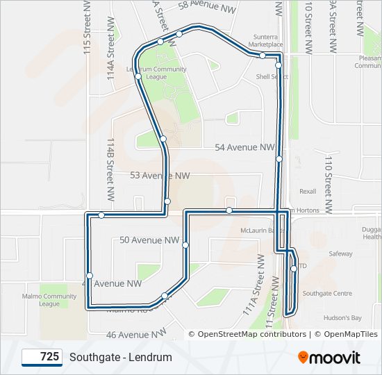 Plan de la ligne 725 de bus