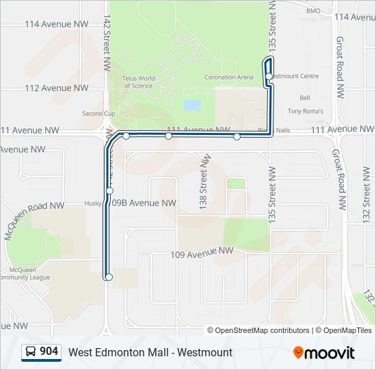 Plan de la ligne 904 de bus