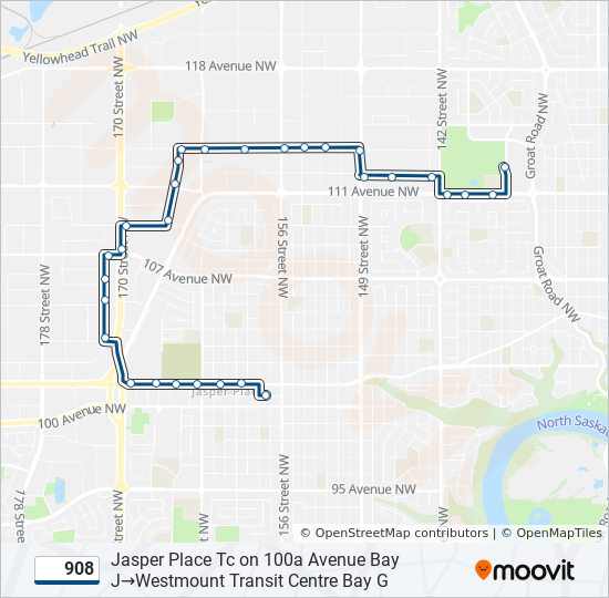 Plan de la ligne 908 de bus