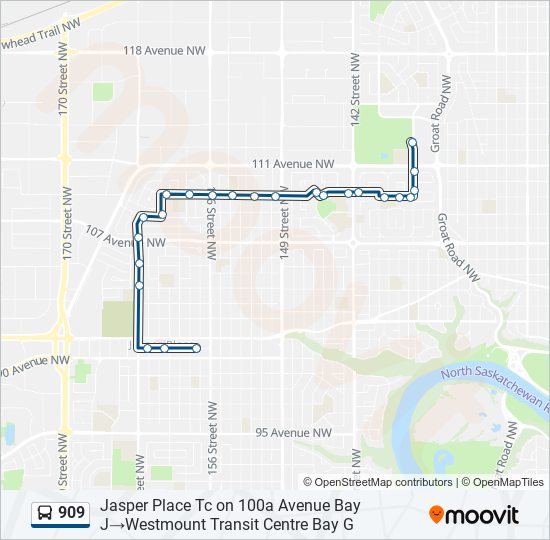 909 Route Schedules Stops Maps Jasper Place Tc On 100a Avenue Bay J Westmount Transit Centre Bay G