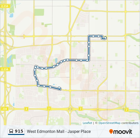 915 Route Schedules Stops Maps Jasper Place Transit Centre Bay B West Edmonton Mall Transit Centre Bay K