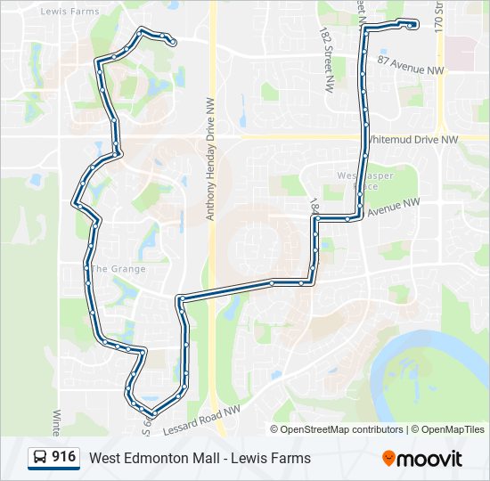 Plan de la ligne 916 de bus