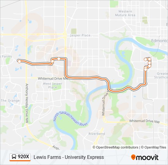 Plan de la ligne 920X de bus