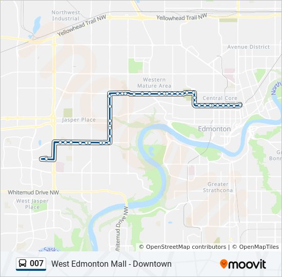 Edmonton Bus Routes Map 007 Route: Schedules, Stops & Maps - 100 Street & 104 Avenue‎→West Edmonton  Mall Bay C (Updated)