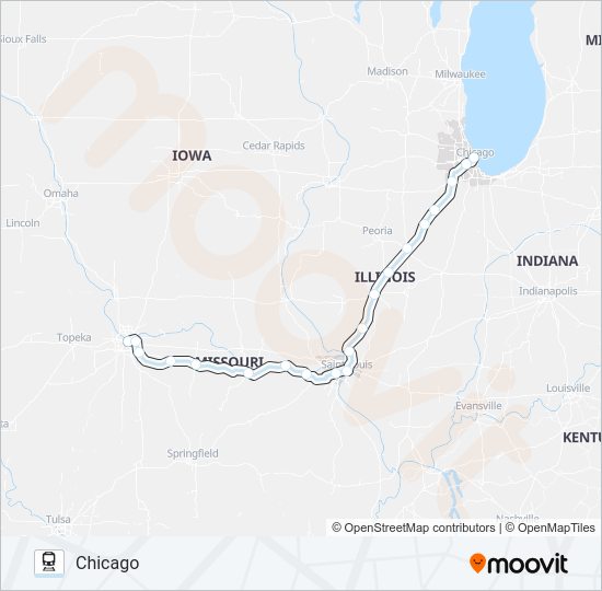 LINCOLN SERVICE MISSOURI RIVER RUNNER Train Line Map