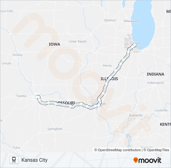 LINCOLN SERVICE MISSOURI RIVER RUNNER Train Line Map