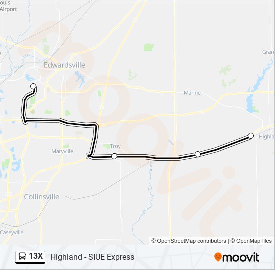 13X bus Line Map