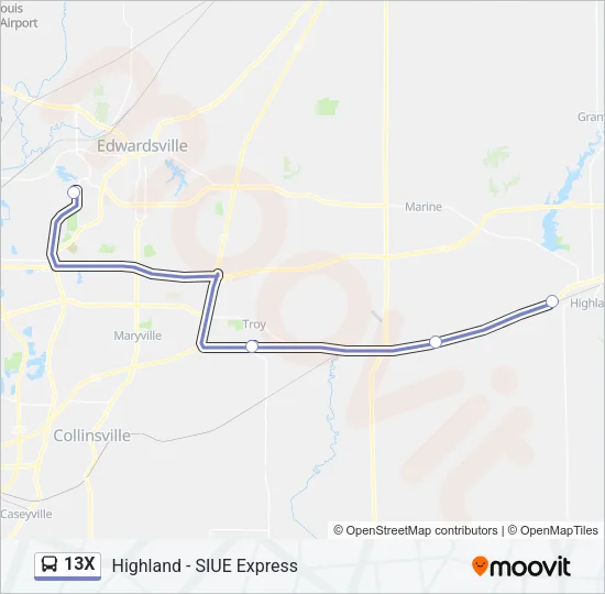 13X Bus Line Map