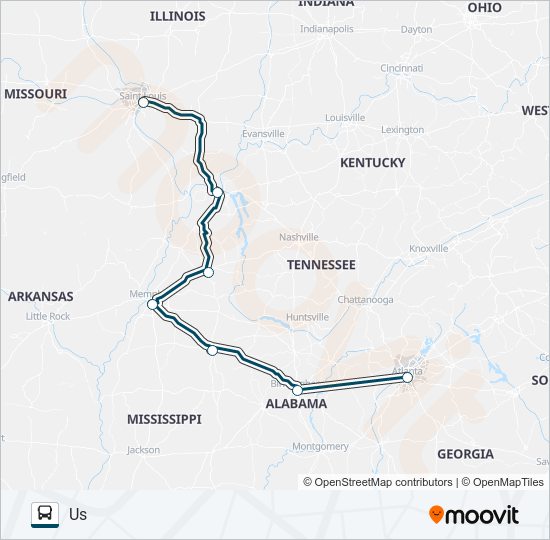 Mapa de GREYHOUND US0610 de autobús