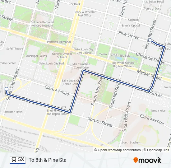 5X Bus Line Map