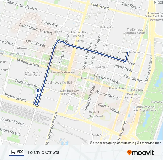 5X Bus Line Map