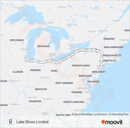 LAKE SHORE LIMITED Train Line Map
