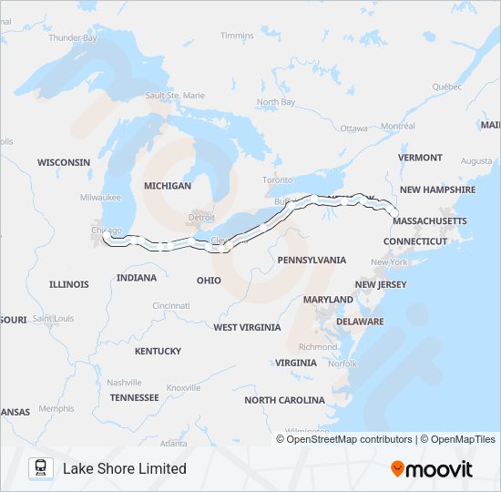 LAKE SHORE LIMITED Train Line Map