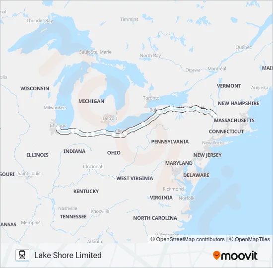 LAKE SHORE LIMITED Train Line Map