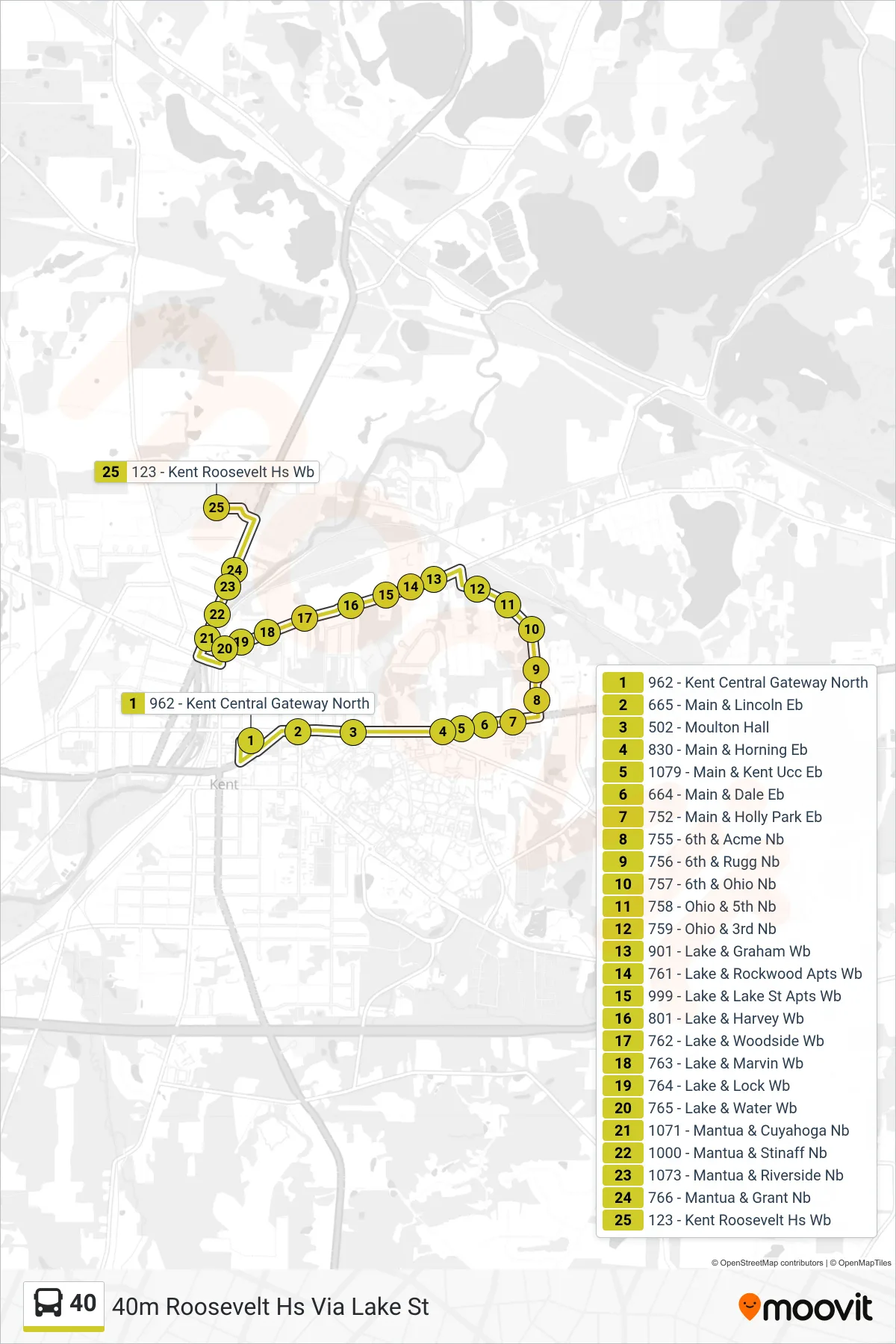 40 bus Line (40m Roosevelt Hs Via Lake St) route and stops on a map