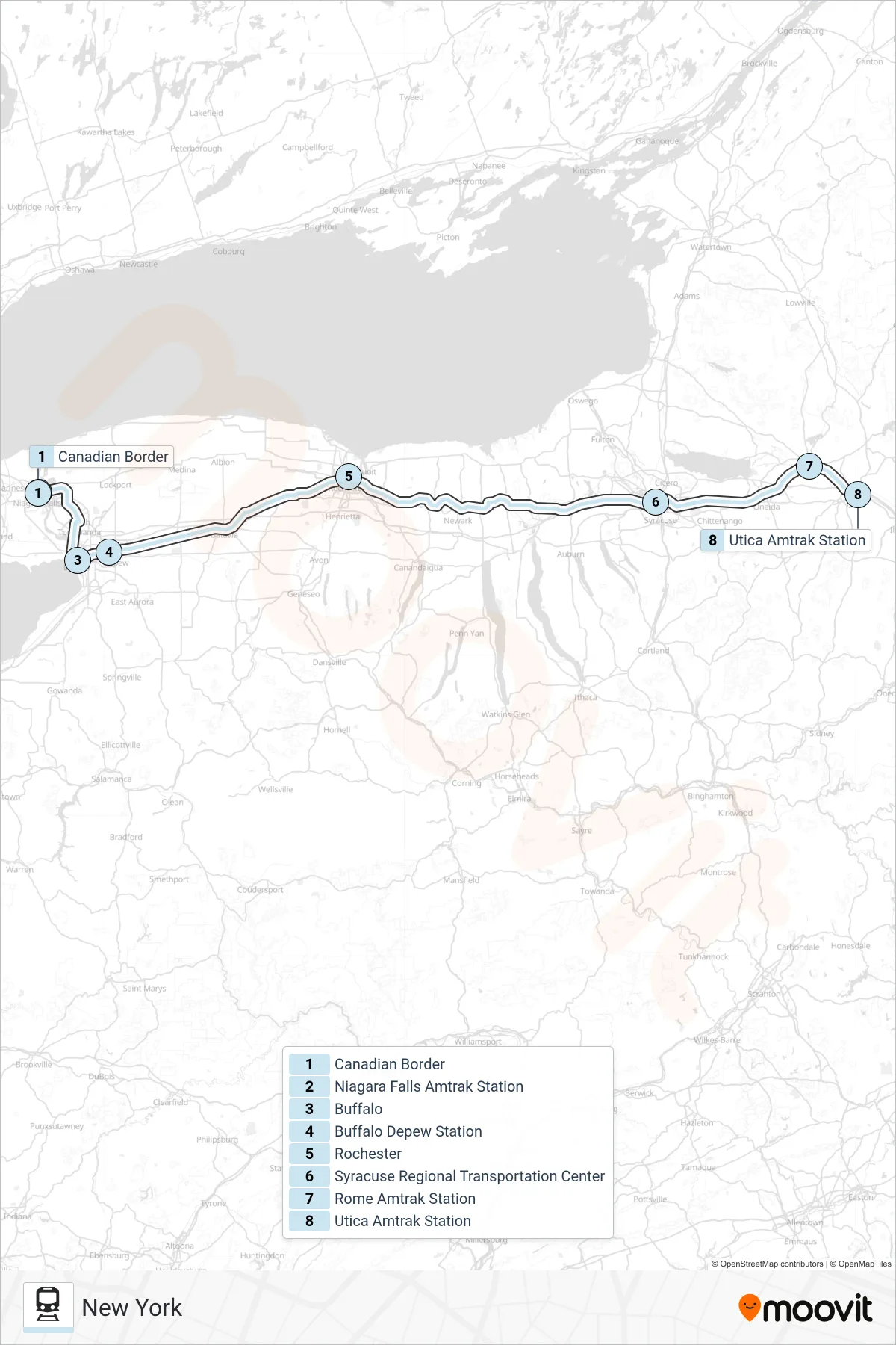 MAPLE LEAF train Line (New York) route and stops on a map
