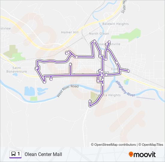 Ruta 1 horarios, paradas y mapas Olean Center Mall (Actualizado)