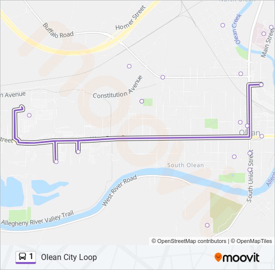 Ruta 1 horarios, paradas y mapas Olean City Loop (Actualizado)