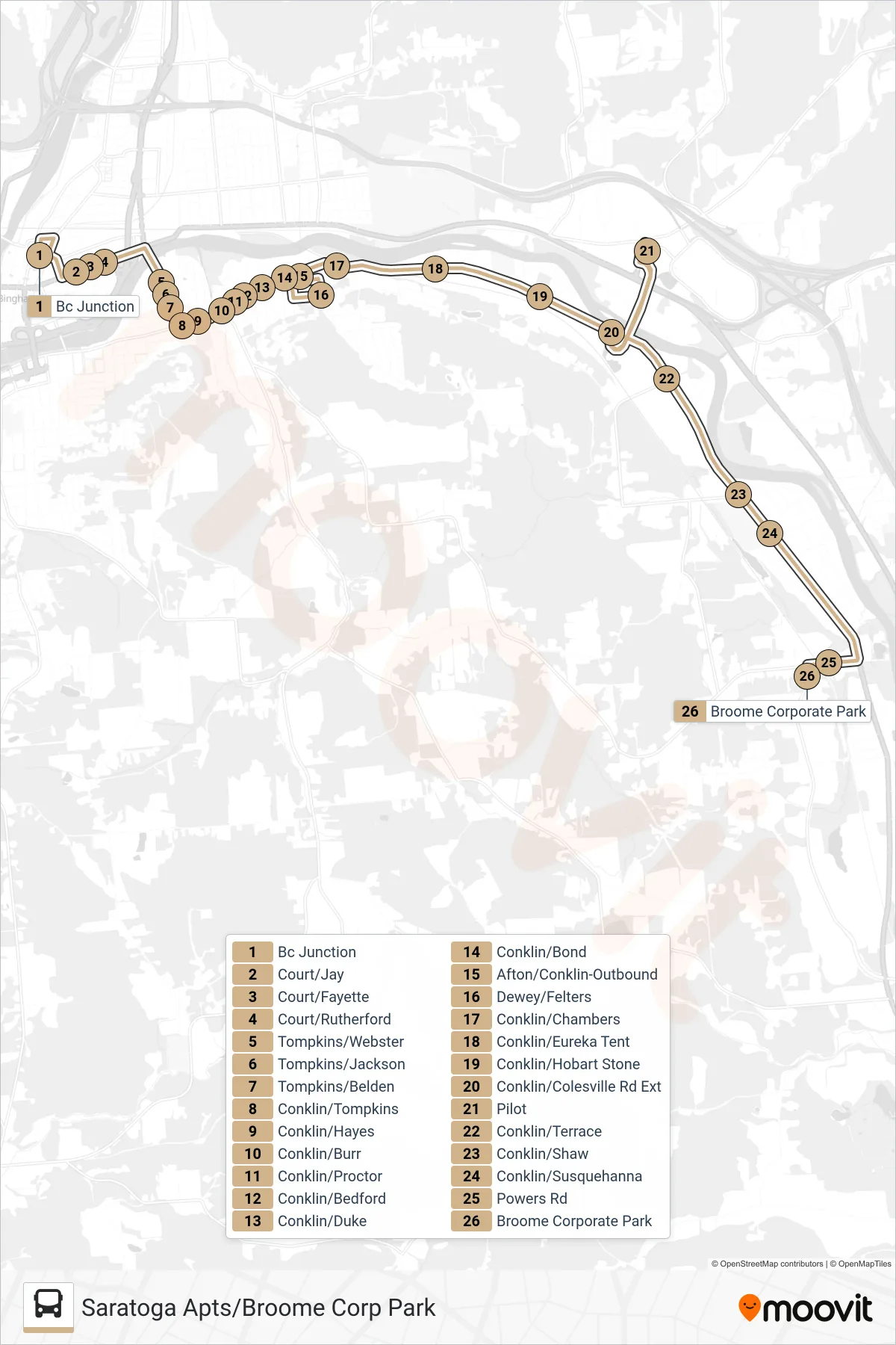 12/53 COMBO bus Line (Saratoga Apts/Broome Corp Park) route and stops on a map