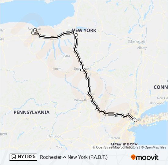 Mapa de NYT825 de autobús
