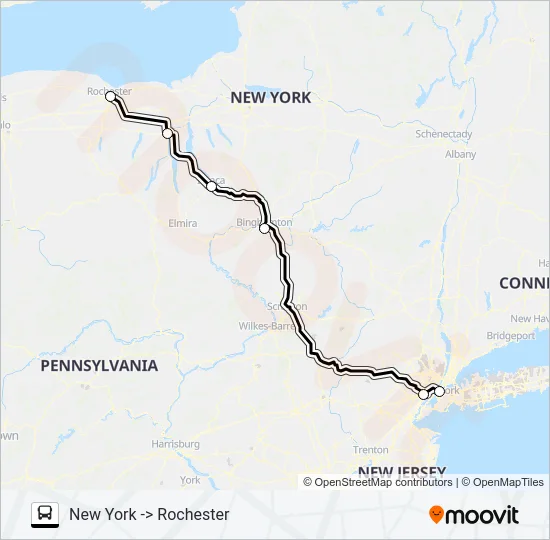 NEW YORK TRAILWAYS 345 Bus Line Map