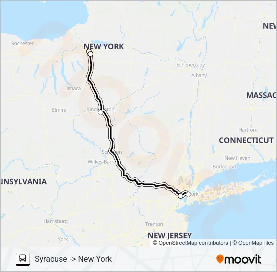 NEW YORK TRAILWAYS 821 Bus Line Map