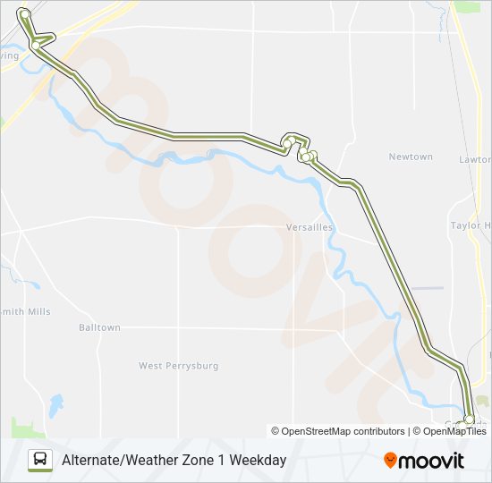 ALTERNATE/WEATHER ZONE 1 WEEKDAY Bus Line Map