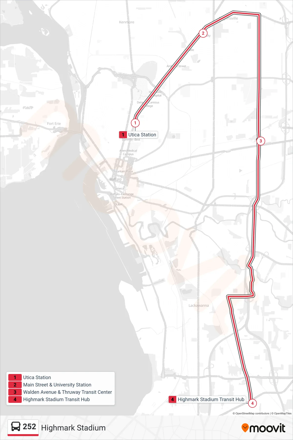 252 bus Line (Highmark Stadium) route and stops on a map