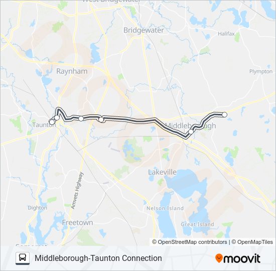 Mapa de MIDDLEBOROUGH-TAUNTON CONNECTION de autobús