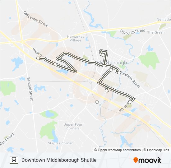 Mapa de DOWNTOWN MIDDLEBOROUGH SHUTTLE de autobús