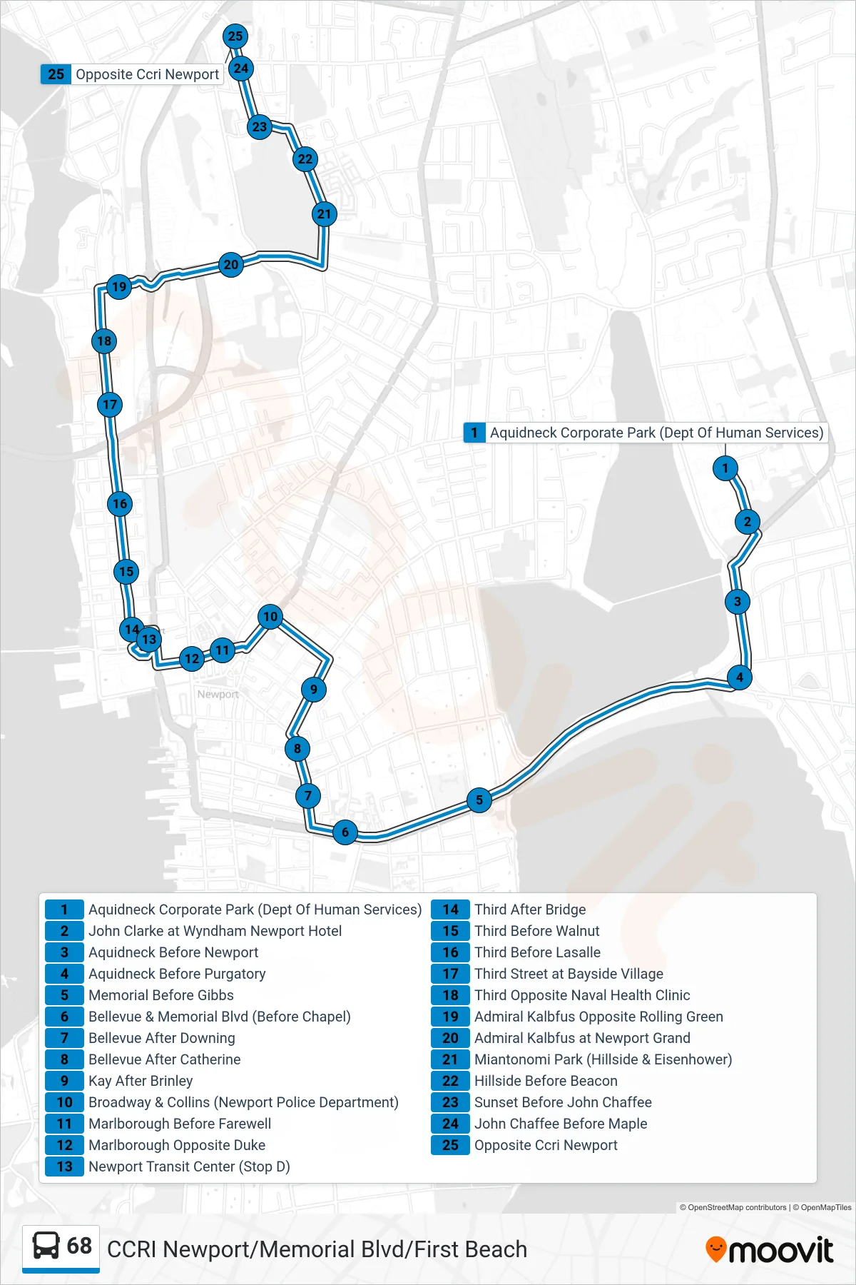 68 bus Line (Ccri Newport) route and stops on a map