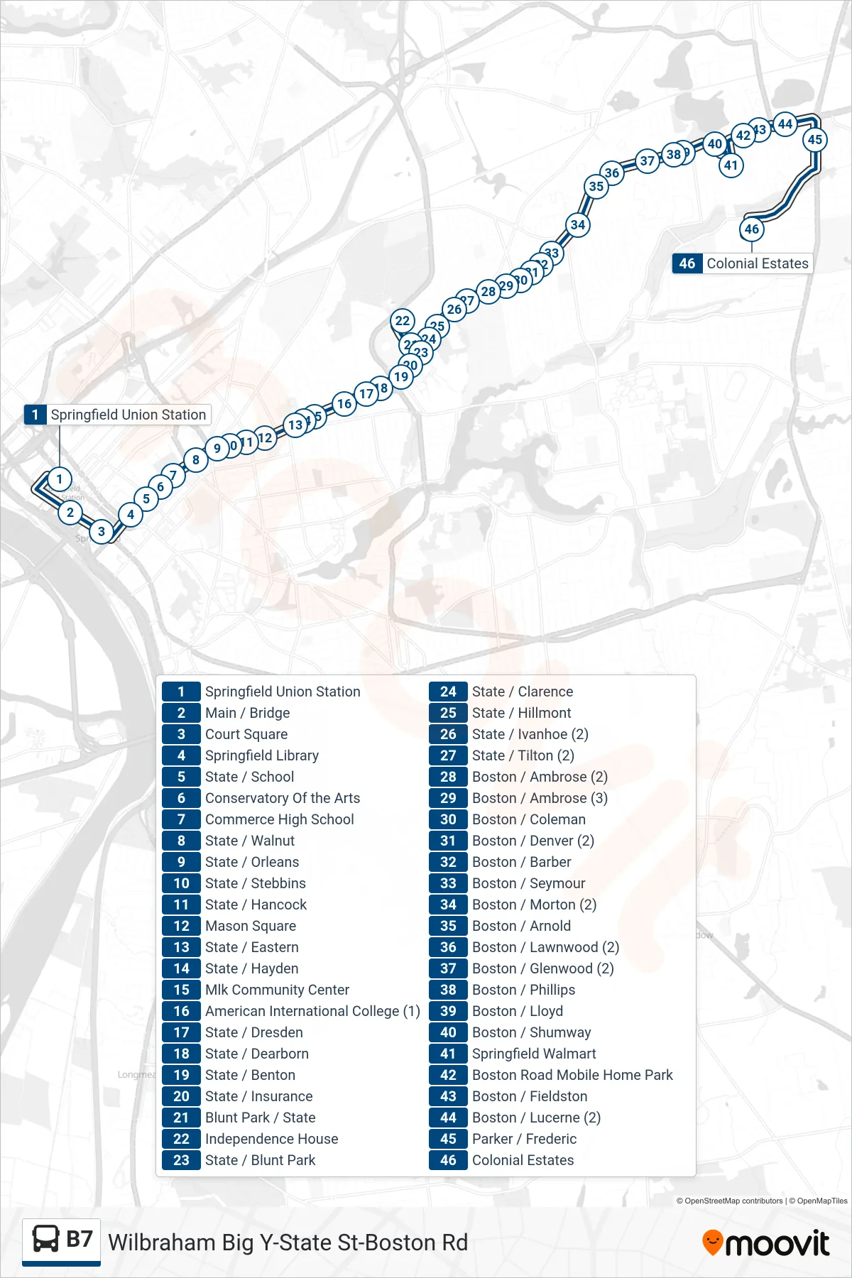 B7 bus Line (Colonial Estates Via Independence House) route and stops on a map