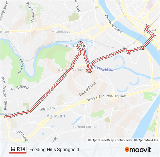 R14 bus Line Map