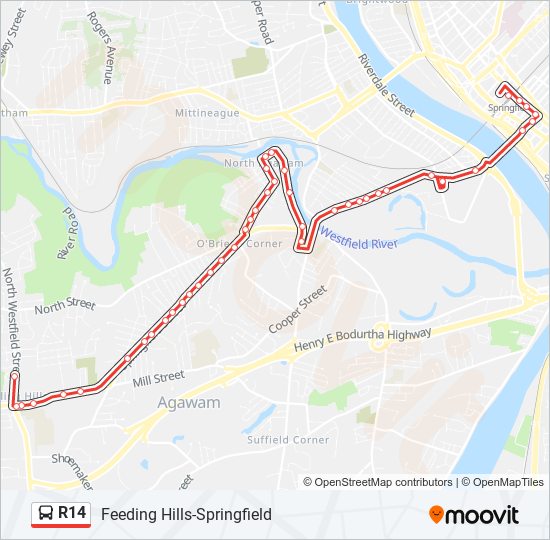 R14 bus Line Map