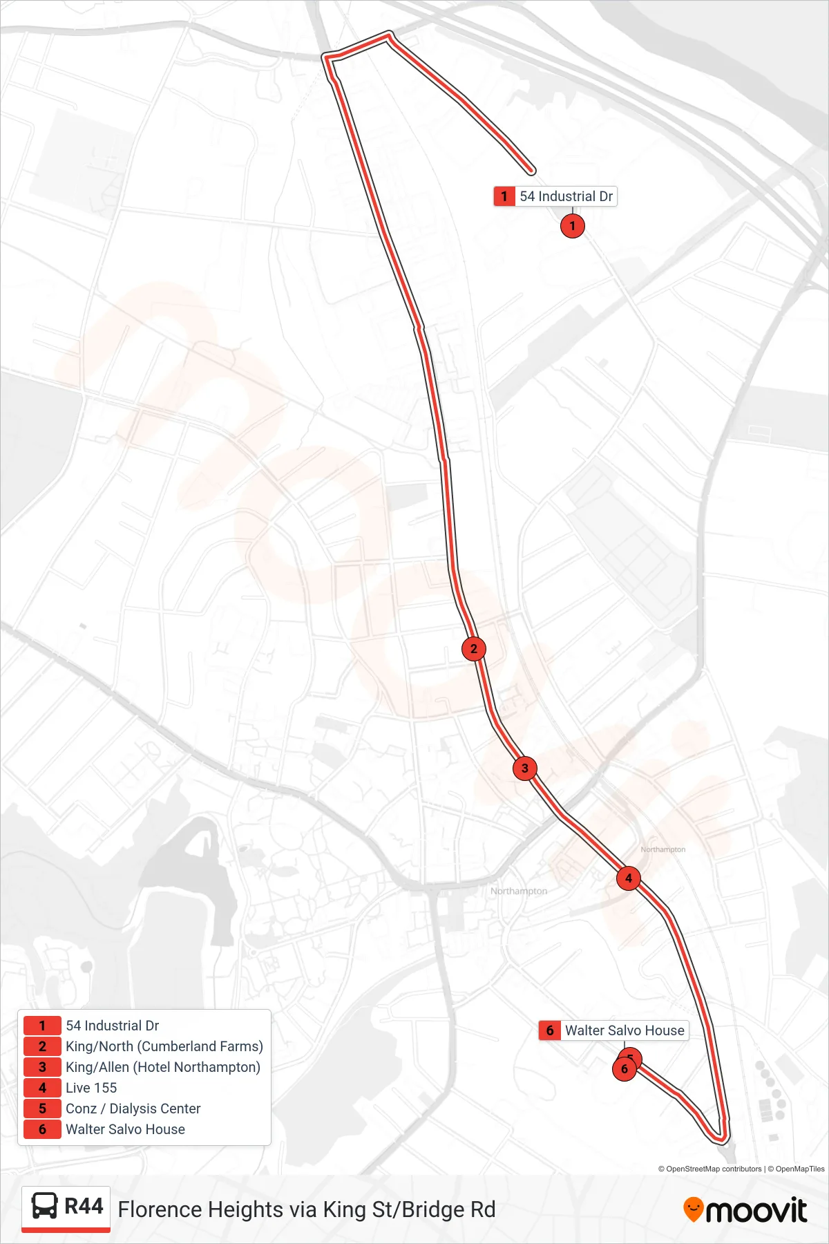 R44 bus Line (Florence Center Via Correctional Facility / Florence Hts) route and stops on a map