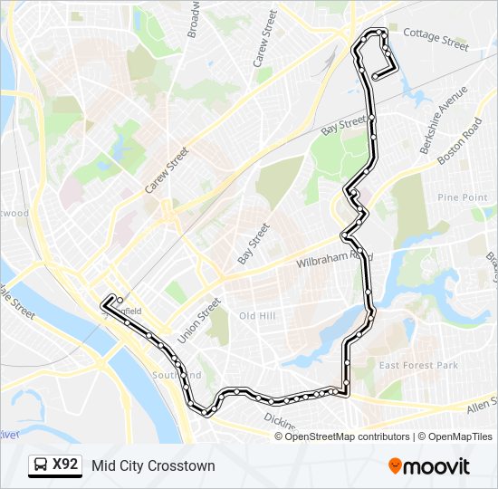 Mapa de X92 de autobús