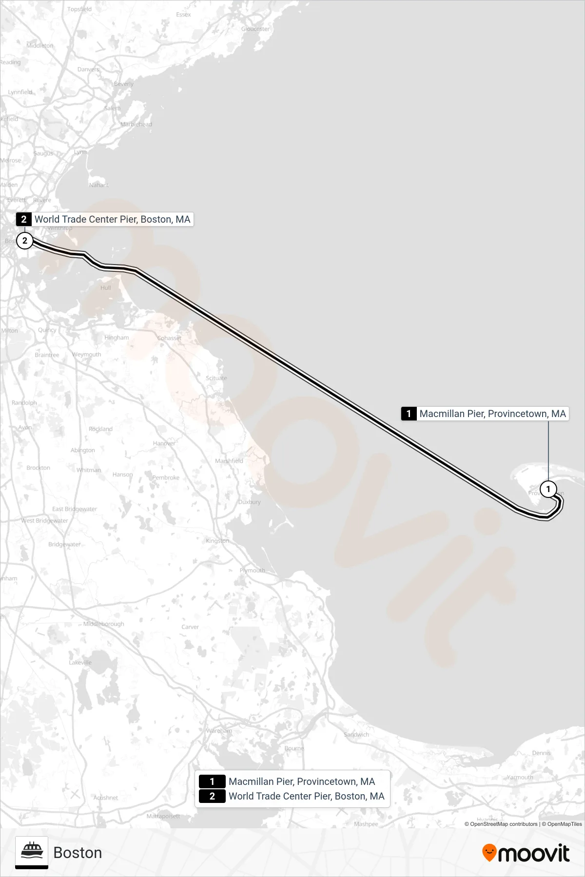 FAST FERRY ferry Line (Boston) route and stops on a map