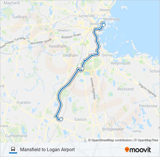 MANSFIELD TO LOGAN AIRPORT bus Line Map