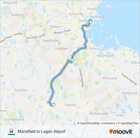 MANSFIELD TO LOGAN AIRPORT Bus Line Map